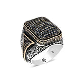 Silver Black Zircon Stone Square Men's Ring